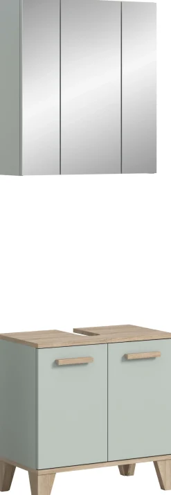 welltime Badmöbel-Set »MINTTU, 2-teilige moderne Badkombi im SCANDI-Look, inkl. Beleuchtung« bestehend aus: Waschbeckenunterschrank & Spiegelschrank, 2 Stk. tlg.