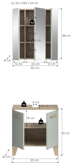 welltime Badmöbel-Set »MINTTU, 2-teilige moderne Badkombination im SCANDI-Look« bestehend aus: Waschbeckenunterschrank & Spiegelschrank, 2 Stk. tlg.