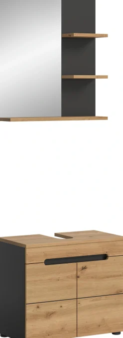 welltime Badmöbel-Set »REHAT, 2-teilig, Breite 63 cm, mit grifflosen Fronten, bestehend aus:« 2 Stk. tlg.