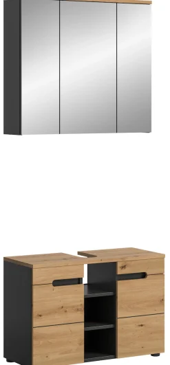 welltime Badmöbel-Set »REHAT, 2-teilig, Breite 80 cm, mit Grifflosen Fronten, bestehend aus:« 2 Stk. tlg.