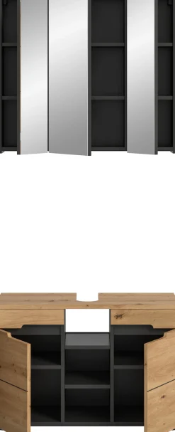 welltime Badmöbel-Set »REHAT, 2-teilig, Breite 80 cm, mit Grifflosen Fronten, bestehend aus:« 2 Stk. tlg.