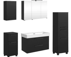 welltime Badmöbel-Set »SALVADA, 5tlg-Set, gedämpfte Scharniere, Softclose, Keramikbecken« Maße (B/T/H): 180/47,5/200 cm,