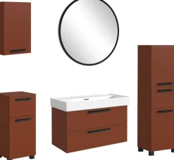 welltime Badmöbel-Set »SALVADA, 5tlg-Set, gedämpfte Scharniere, Softclose, Keramikbecken« Maße (B/T/H): 180/47,5/200 cm,