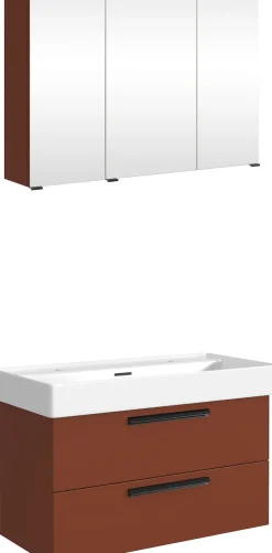 welltime Badmöbel-Set »SALVADA, 2tlg-Set, gedämpfte Scharniere, Softclose, Keramikbecken« Maße (B/T/H): 100/47,5/200 cm,