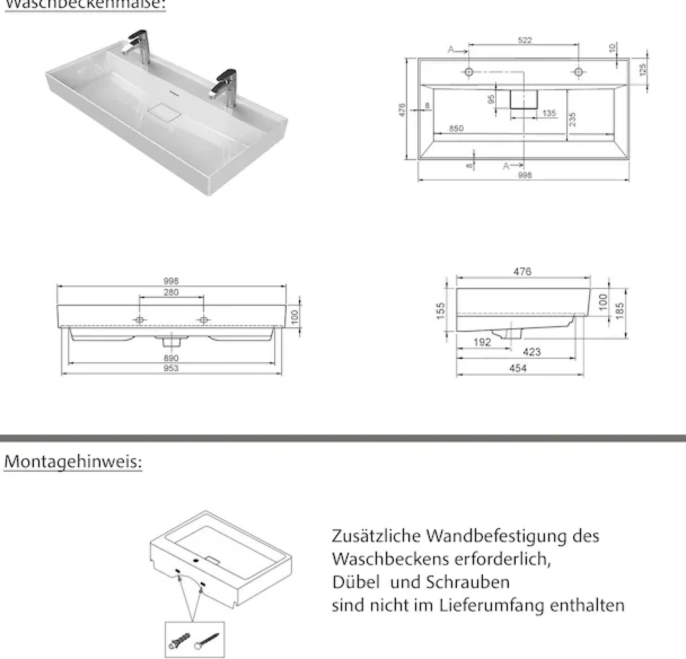 welltime Badmöbel-Set »SALVADA, 2tlg-Set, gedämpfte Scharniere, Softclose, Keramikbecken« Maße (B/T/H): 100/47,5/200 cm,