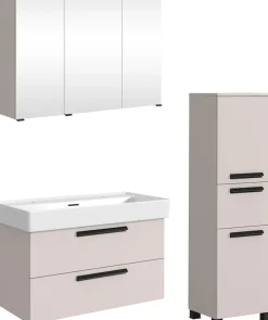 welltime Badmöbel-Set »SALVADA, 3tlg-Set, gedämpfte Scharniere, Softclose, Keramikbecken« Maße (B/T/H): 140/47,5/200 cm,