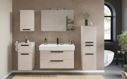 welltime Badmöbel-Set »SALVADA, 3tlg-Set, gedämpfte Scharniere, Softclose, Keramikbecken« Maße (B/T/H): 140/47,5/200 cm,