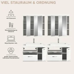 welltime Badmöbel-Set »SIENA, 4-teilig, je 2x Waschtisch inkl. Waschbecken & Spiegelschrank«
