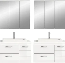 welltime Badmöbel-Set »SIENA, 4-teilig, je 2x Waschtisch inkl. Waschbecken & Spiegelschrank«