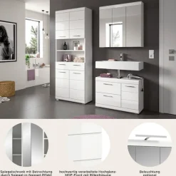welltime Badmöbel-Set »SIENA, 3-teilig, Waschbeckenunterschrank, Spiegel- & Hochschrank«