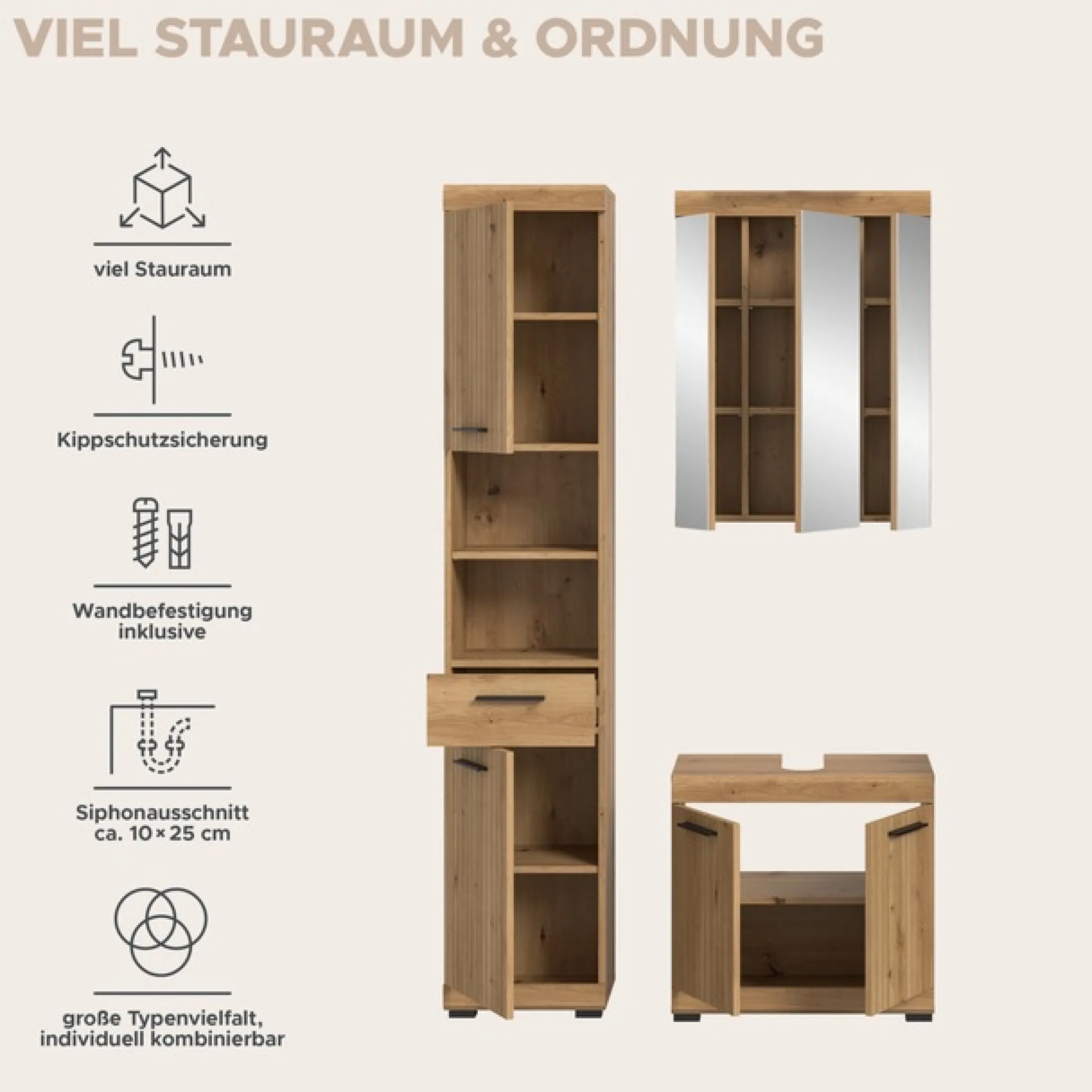 welltime Badmöbel-Set »SIENA, 3 teilig, bestehend aus:« Set, TOPSELLER!, 3 Stk. tlg.