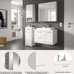 welltime Badmöbel-Set »SIENA, 4-tlg, Waschtisch ink WB, Spiegelschrank, Hänge- & Unterschrank«