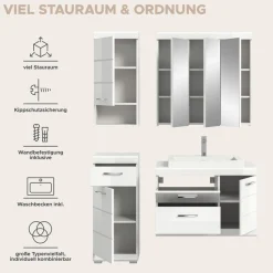 welltime Badmöbel-Set »SIENA, 4-tlg, Waschtisch ink WB, Spiegelschrank, Hänge- & Unterschrank«