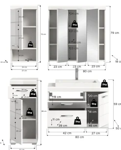 welltime Badmöbel-Set »SIENA, 4-tlg, Waschtisch ink WB, Spiegelschrank, Hänge- & Unterschrank«