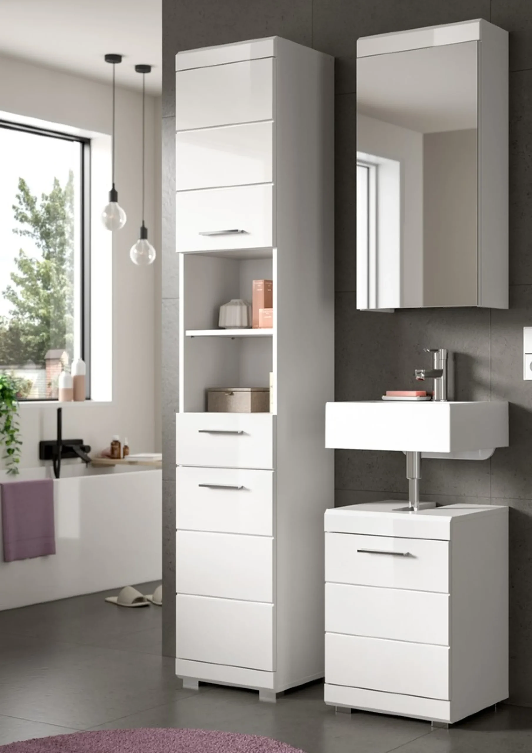 welltime Badmöbel-Set »SIENA, 3-tlg., Waschbeckenunterschrank, Spiegelschrank & Hochschrank«