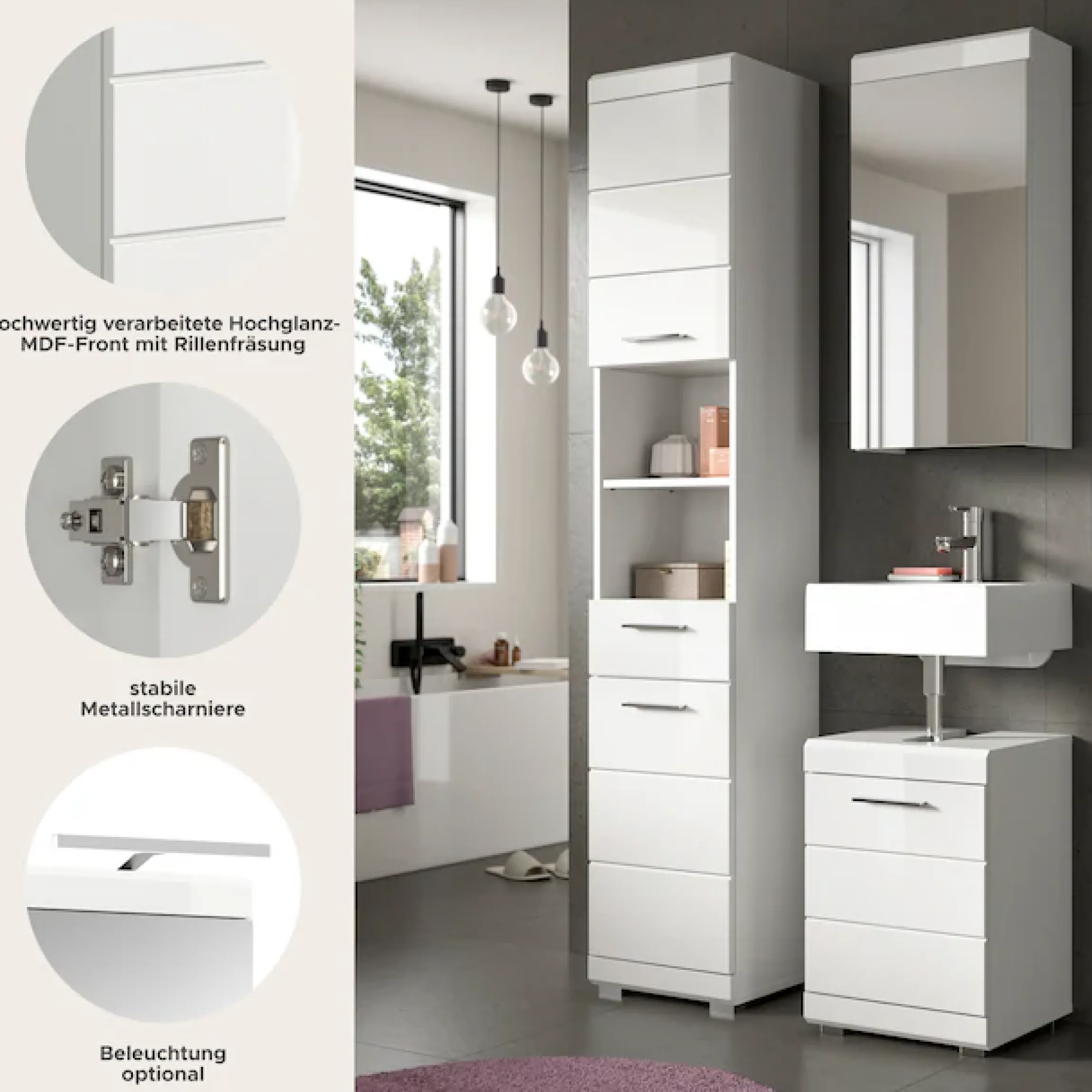 welltime Badmöbel-Set »SIENA, 3-tlg., Waschbeckenunterschrank, Spiegelschrank & Hochschrank«
