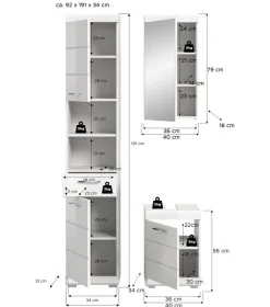 welltime Badmöbel-Set »SIENA, 3-tlg., Waschbeckenunterschrank, Spiegelschrank & Hochschrank«
