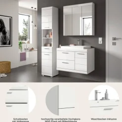 welltime Badmöbel-Set »SIENA, 3-tlg., Waschtisch inkl. WB, Spiegelschrank & Hochschrank«