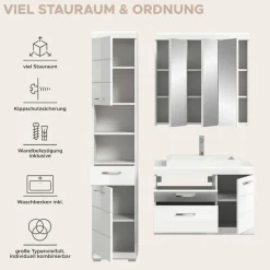 welltime Badmöbel-Set »SIENA, 3-tlg., Waschtisch inkl. WB, Spiegelschrank & Hochschrank«