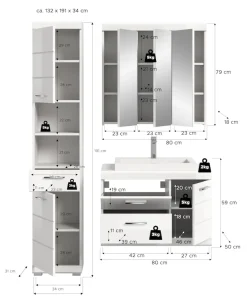 welltime Badmöbel-Set »SIENA, 3-tlg., Waschtisch inkl. WB, Spiegelschrank & Hochschrank«