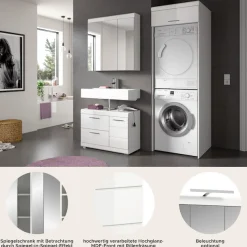 welltime Badmöbel-Set »SIENA, 3-tlg., WBU, Spiegelschrank & Waschmaschinenschrank, MDF-Front«