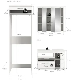 welltime Badmöbel-Set »SIENA, 3-tlg., WBU, Spiegelschrank & Waschmaschinenschrank, MDF-Front«