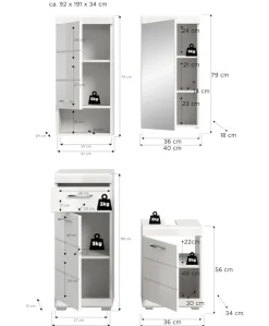 welltime Badmöbel-Set »SIENA, 4-tlg., WBU, Spiegelschrank, Hänge- & Unterschrank, MDF-Front«