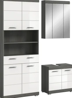 welltime Badmöbel-Set »SIENA, TOPSELLER!, Breite 149cm, 3-teiliges Set« Set, bestehend aus: Hochschrank, Waschbeckenunterschrank & Spiegelschrank, 3 Stk. tlg.