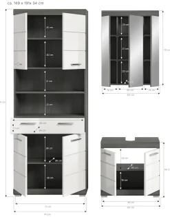 welltime Badmöbel-Set »SIENA, TOPSELLER!, Breite 149cm, 3-teiliges Set« Set, bestehend aus: Hochschrank, Waschbeckenunterschrank & Spiegelschrank, 3 Stk. tlg.