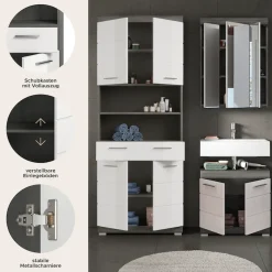welltime Badmöbel-Set »SIENA, TOPSELLER!, Breite 149cm, 3-teiliges Set« Set, bestehend aus: Hochschrank, Waschbeckenunterschrank & Spiegelschrank, 3 Stk. tlg.