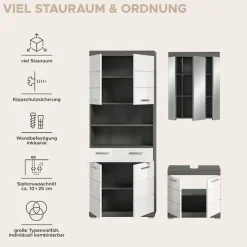 welltime Badmöbel-Set »SIENA, TOPSELLER!, Breite 149cm, 3-teiliges Set« Set, bestehend aus: Hochschrank, Waschbeckenunterschrank & Spiegelschrank, 3 Stk. tlg.