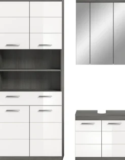 welltime Badmöbel-Set »SIENA, TOPSELLER!, Breite 149cm, 3-teiliges Set« Set, bestehend aus: Hochschrank, Waschbeckenunterschrank & Spiegelschrank, 3 Stk. tlg.