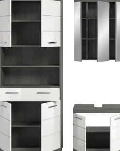 welltime Badmöbel-Set »SIENA, TOPSELLER!, Breite 149cm, 3-teiliges Set« Set, bestehend aus: Hochschrank, Waschbeckenunterschrank & Spiegelschrank, 3 Stk. tlg.