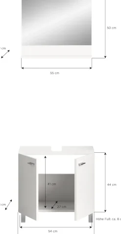 welltime Badmöbel-Set »Tampa, best. aus Waschbeckenunterschrank und Spiegel, Breite 57cm,« Set, 2 Stk. tlg.