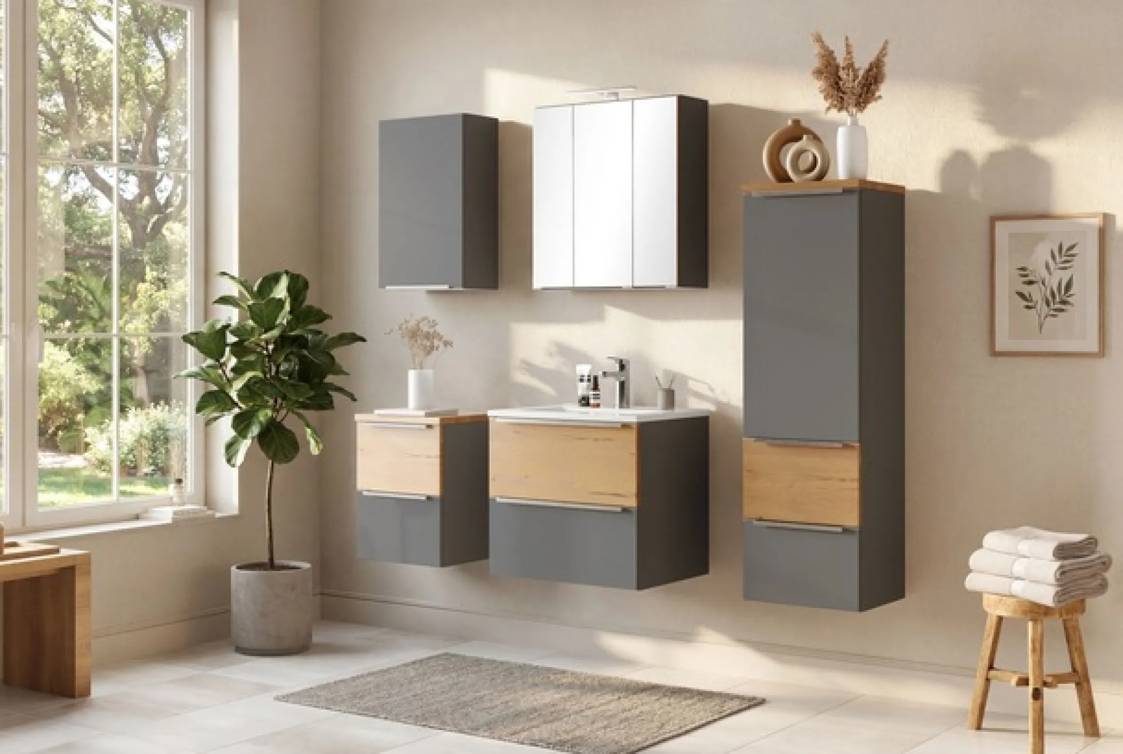 welltime Badmöbel-Set »TRIENT, Set: Spiegelschrank und Waschtisch« 2 Stk. tlg.