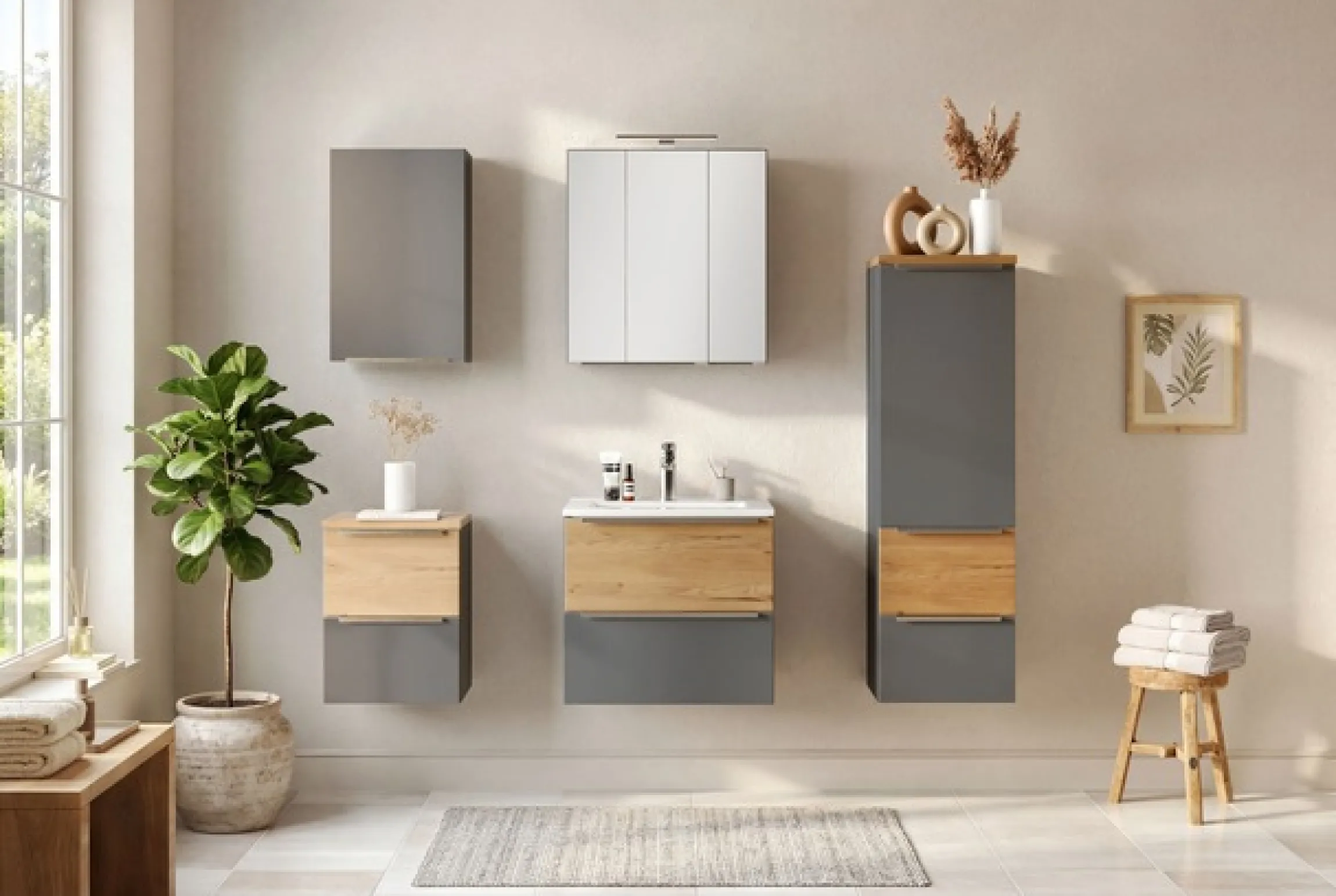 welltime Badmöbel-Set »TRIENT, Set: Spiegelschrank und Waschtisch« 2 Stk. tlg.