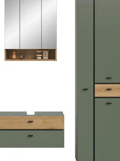 welltime Badmöbel-Set »VANN, 3-teilige moderne Badkombination, individuell stellbar« 1x Waschbeckenunterschrank, 1x Spiegelschrank, 1x Hochschrank, 3 Stk. tlg.
