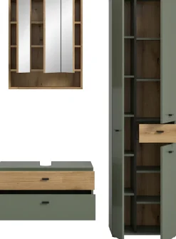 welltime Badmöbel-Set »VANN, 3-teilige moderne Badkombination, individuell stellbar« 1x Waschbeckenunterschrank, 1x Spiegelschrank, 1x Hochschrank, 3 Stk. tlg.