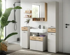 welltime Badmöbel-Set »VANN, 6-teilige moderne Badkombination, individuell stellbar« Midischrank, 2er Set Wandregal, WBU, Spiegelschrank, Hochschrank, 6 Stk. tlg.