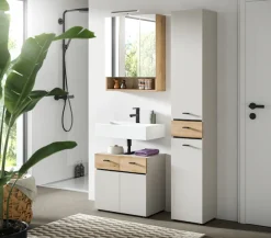 welltime Badmöbel-Set »VANN, 3-teilige moderne Badkombination, inkl. Beleuchtung« Waschbeckenunterschrank, Spiegelschrank inkl. Beleuchtung, Hochschrank, 3 Stk. tlg.