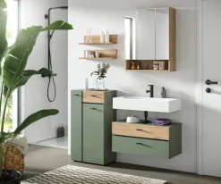 welltime Badmöbel-Set »VANN, 5-teilige moderne Badkombination, individuell stellbar« Midischrank, 2er Set Wandregal, Waschbeckenunterschrank,Spiegelschrank, 5 Stk. tlg.