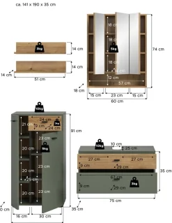 welltime Badmöbel-Set »VANN, 5-teilige moderne Badkombination, individuell stellbar« Midischrank, 2er Set Wandregal, Waschbeckenunterschrank,Spiegelschrank, 5 Stk. tlg.