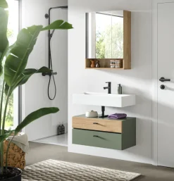 welltime Badmöbel-Set »VANN, 2-teilige moderne Badkombination« 1x Waschbeckenunterschrank, 1x Spiegelschrank, 2 Stk. tlg.