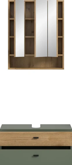 welltime Badmöbel-Set »VANN, 2-teilige moderne Badkombination« 1x Waschbeckenunterschrank, 1x Spiegelschrank, 2 Stk. tlg.