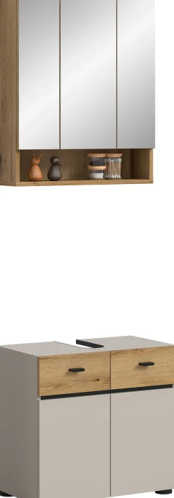 welltime Badmöbel-Set »VANN, 2-teilige moderne Badkombination« 1x Waschbeckenunterschrank, 1x Spiegelschrank, 2 Stk. tlg.