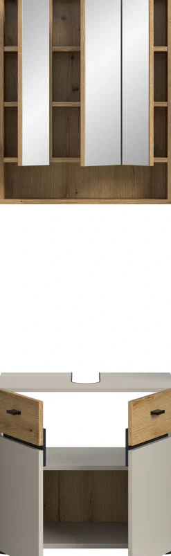 welltime Badmöbel-Set »VANN, 2-teilige moderne Badkombination« 1x Waschbeckenunterschrank, 1x Spiegelschrank, 2 Stk. tlg.