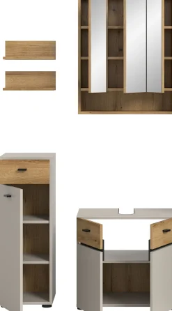 welltime Badmöbel-Set »VANN, 5-teilige moderne Badkombination, individuell stellbar« Midischrank, 2er Set Wandregal, Waschbeckenunterschrank,Spiegelschrank, 5 Stk. tlg.