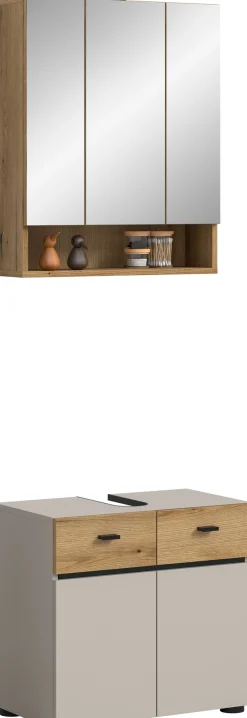 welltime Badmöbel-Set »VANN, 2-teilige moderne Badkombination, inkl. Beleuchtung« 1x Waschbeckenunterschrank, 1x Spiegelschrank inkl. Beleuchtung, 2 Stk. tlg.