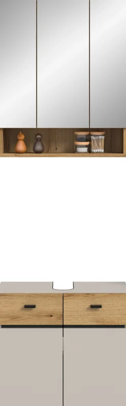 welltime Badmöbel-Set »VANN, 2-teilige moderne Badkombination, inkl. Beleuchtung« 1x Waschbeckenunterschrank, 1x Spiegelschrank inkl. Beleuchtung, 2 Stk. tlg.