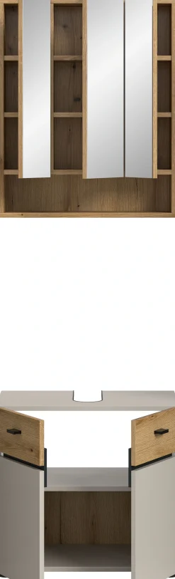 welltime Badmöbel-Set »VANN, 2-teilige moderne Badkombination, inkl. Beleuchtung« 1x Waschbeckenunterschrank, 1x Spiegelschrank inkl. Beleuchtung, 2 Stk. tlg.